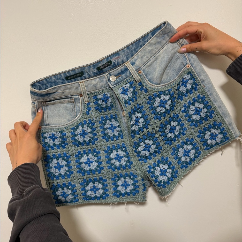 Wild Fable Blue Patterned Jean Shorts
